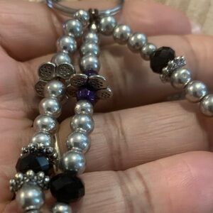 Handmade Silver and Black Beaded Key Holder